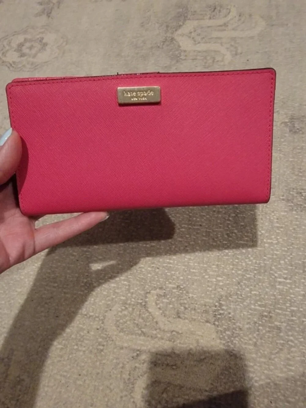 kate spade Hot Pink Saffiano Leather Zip Wallet